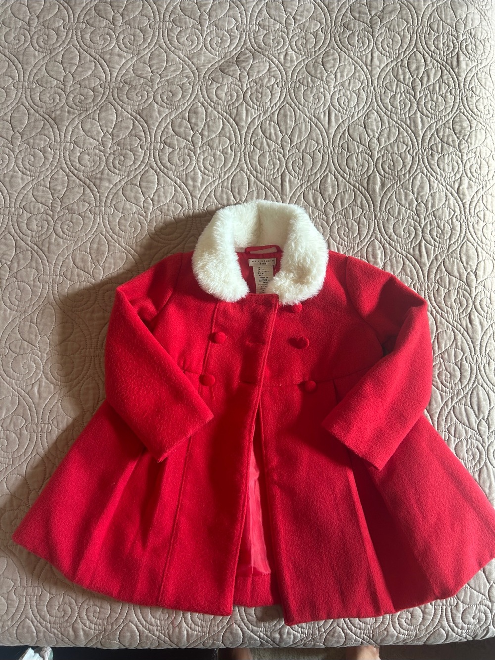 Max Studio Girls Red Coat with White Faux-Fur Collar